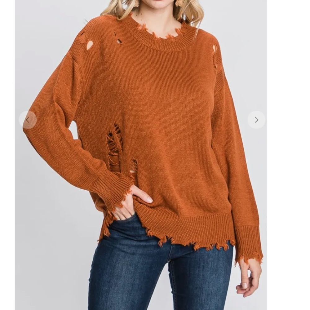Plus size distressed sweater